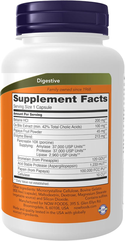 NOW Super Enzymes bromelain ox bile pancreatin bottle