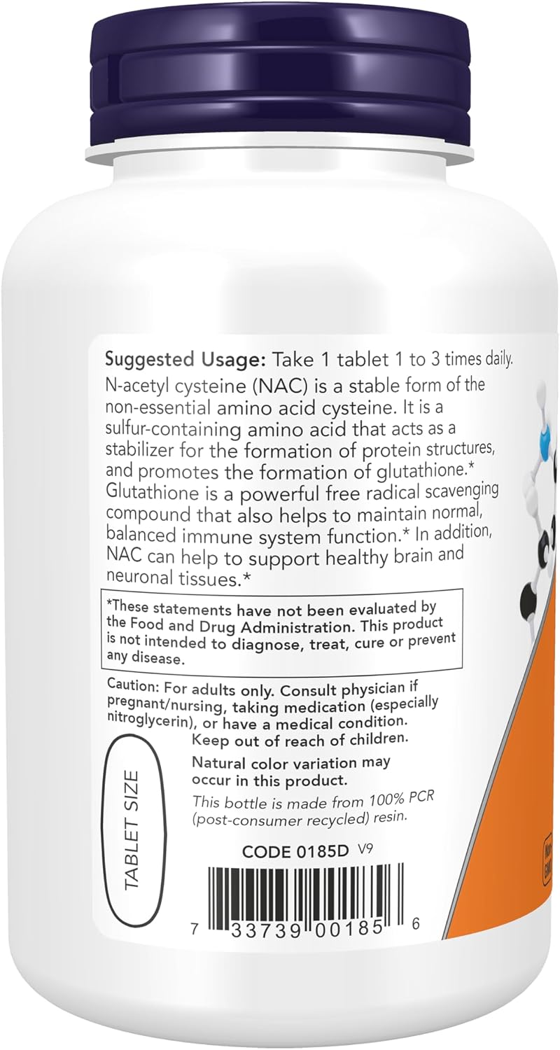 NOW NAC 1,000 mg tablets bottle label