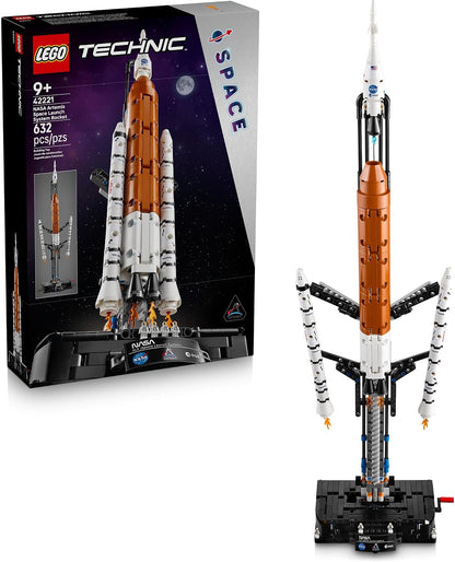 LEGO Technic NASA Artemis rocket model with display details