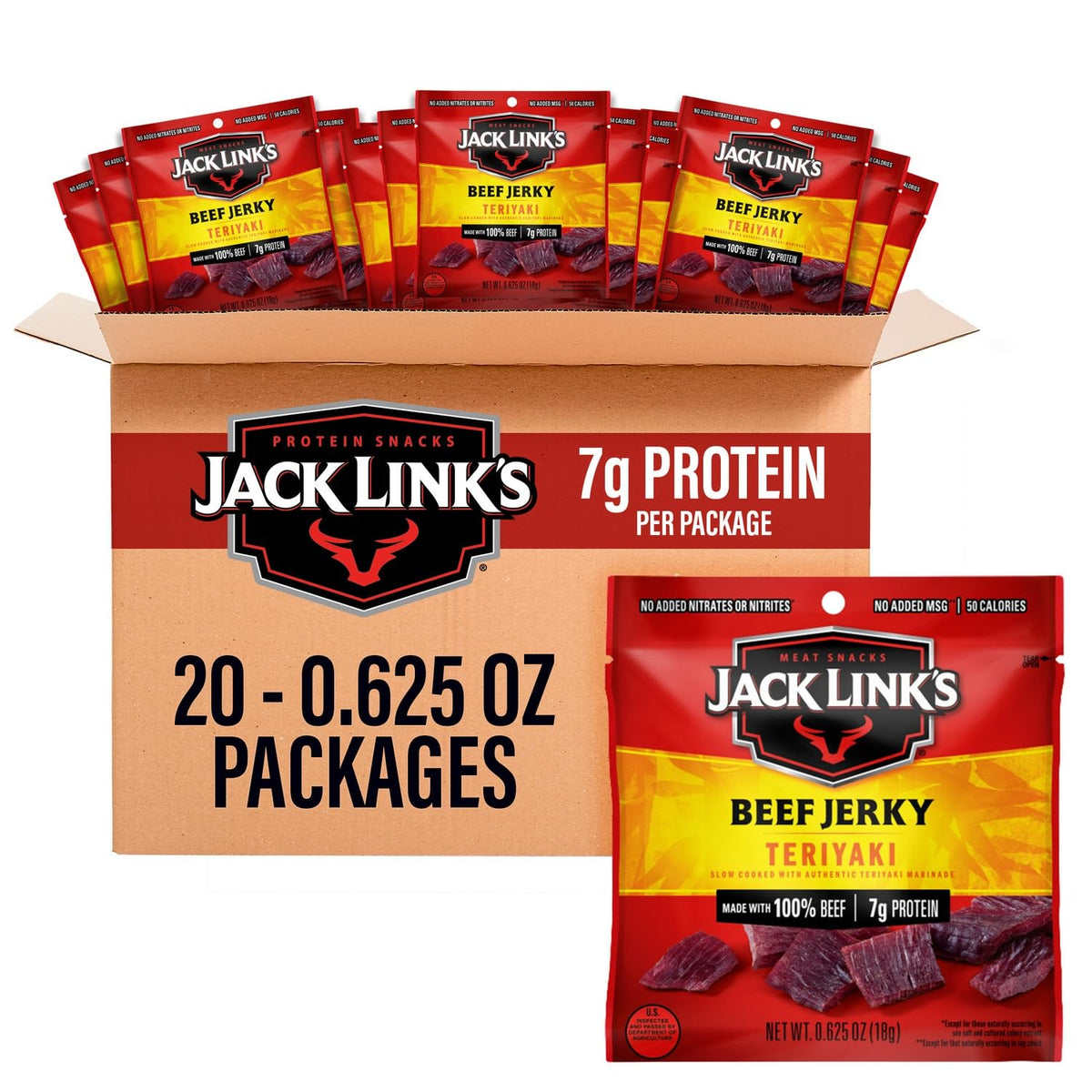 Individual Jack Link's teriyaki beef jerky snack bags