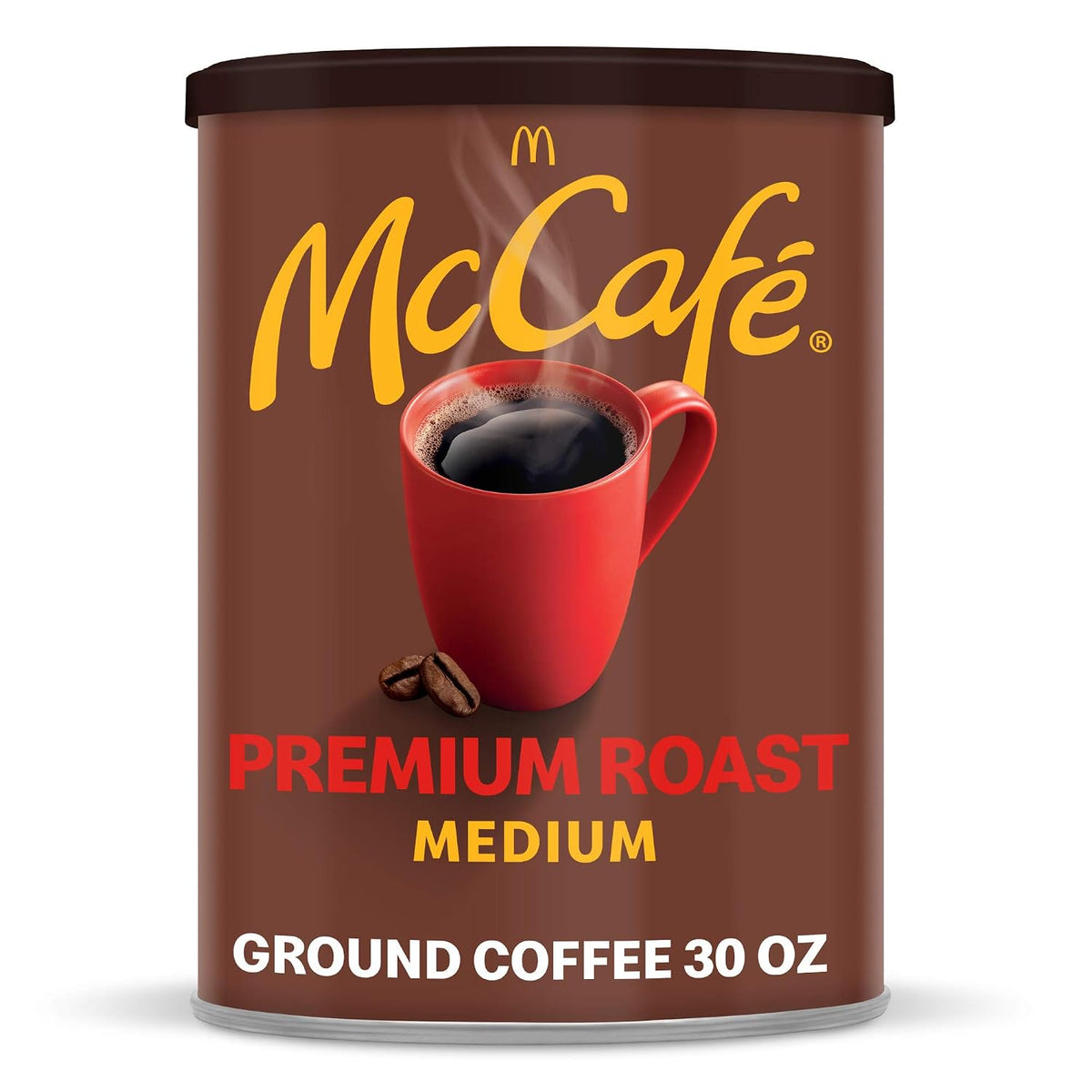 McCafe ground coffee canister with medium roast label