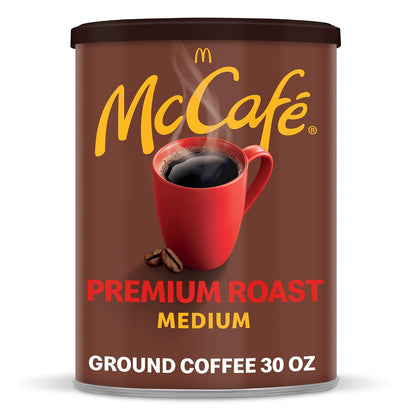 McCafe ground coffee canister with medium roast label
