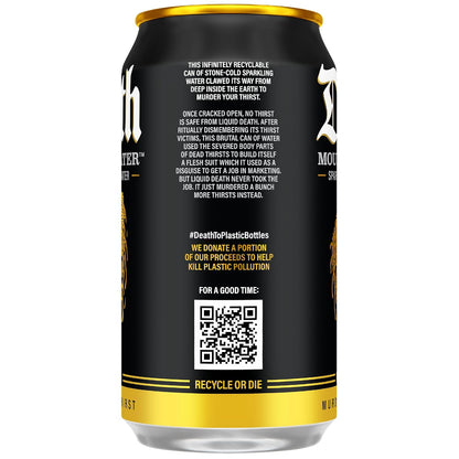 Liquid Death recyclable cans of sparkling water