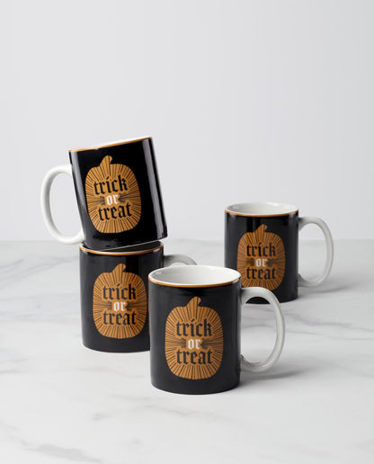 Halloween porcelain mugs with trick or treat motif