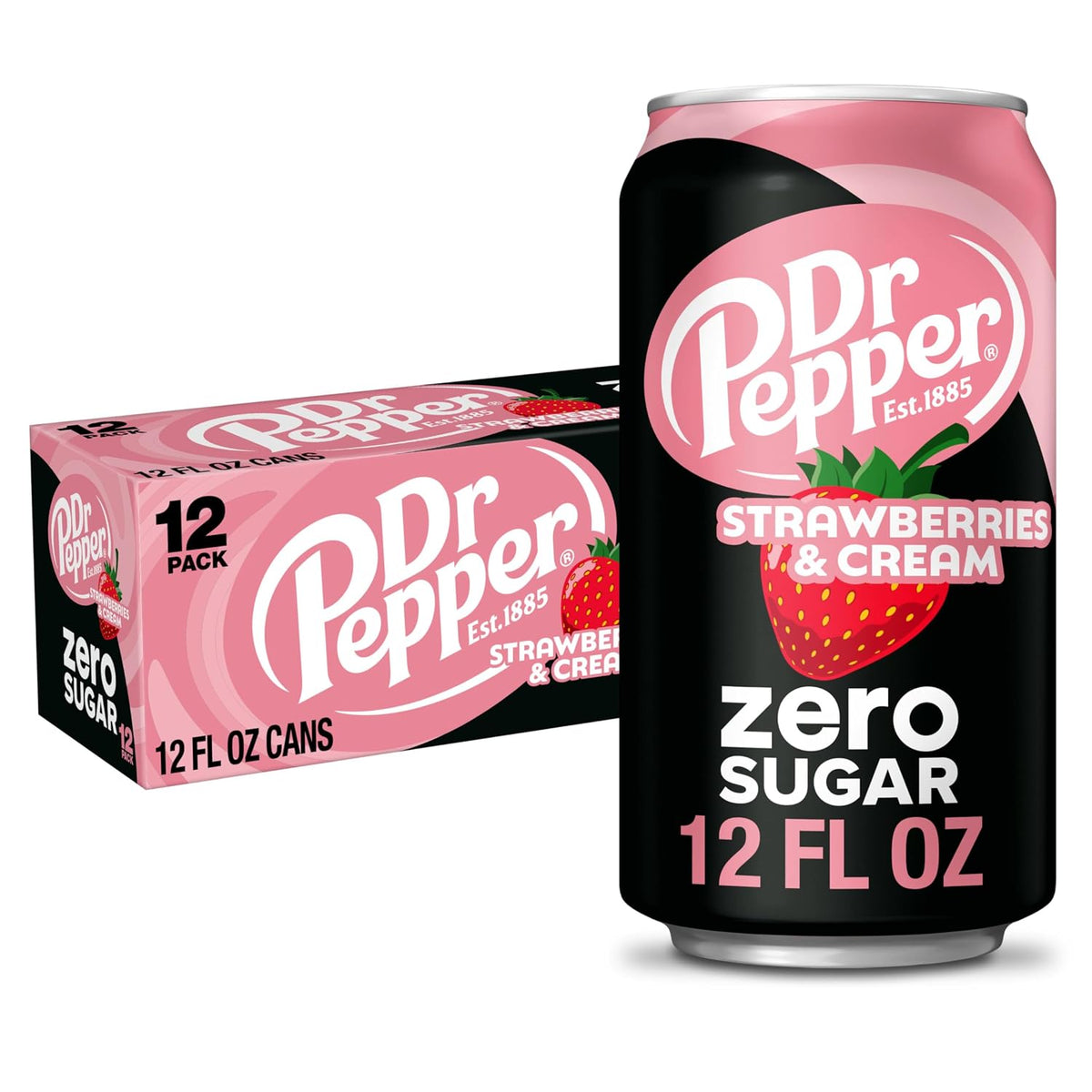 Dr Pepper zero sugar strawberries cream soda cans