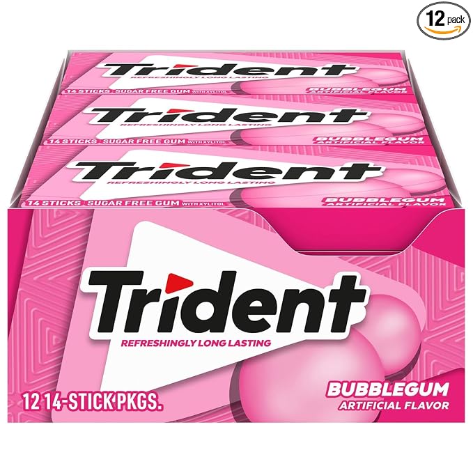 Trident Bubblegum Sugar Free Gum 168 pieces pack of 12
