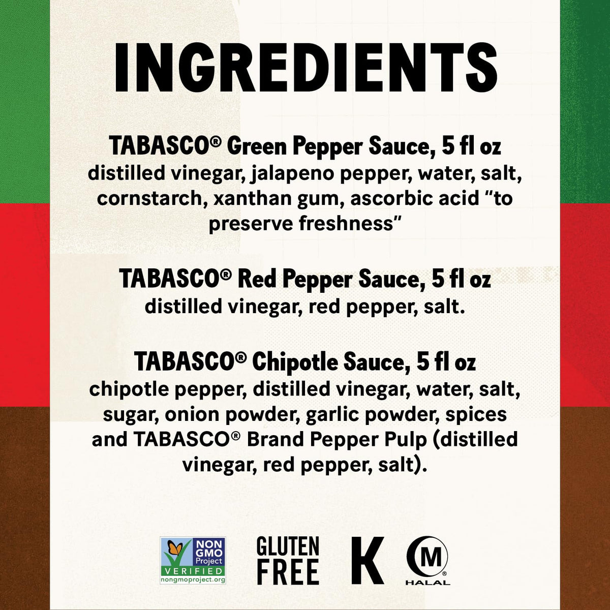 TABASCO hot sauce bottles for dips dressings and recipes