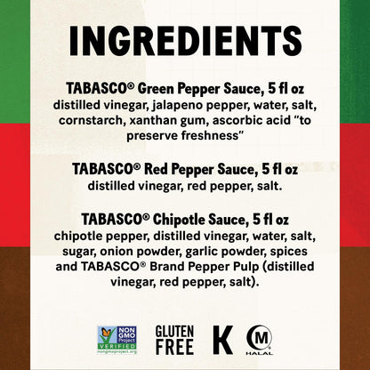 TABASCO hot sauce bottles for dips dressings and recipes