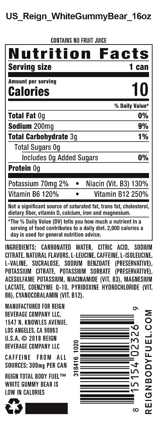 REIGN Total Body Fuel White Gummy Bear beverage