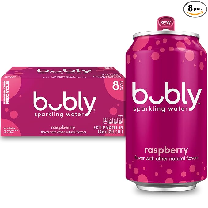 Bubly raspberry sparkling water 8 pack cans