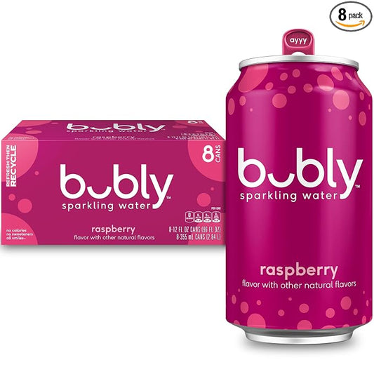 Bubly raspberry sparkling water 8 pack cans