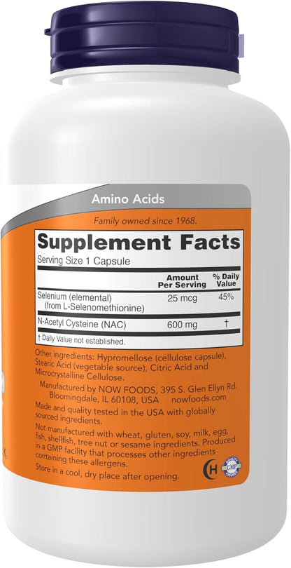NOW NAC with Selenium dietary supplement bottle