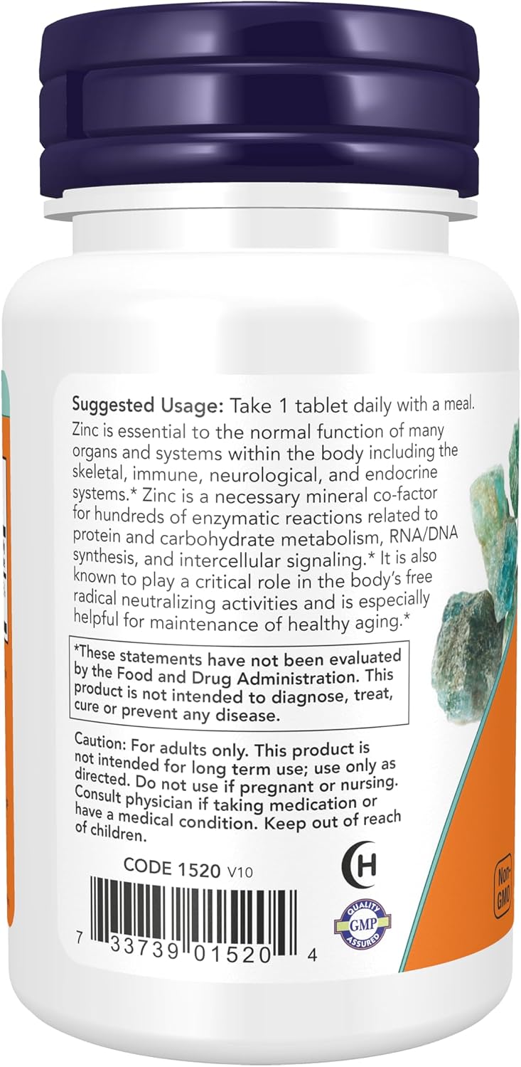 NOW 50 mg zinc mineral supplement label detail