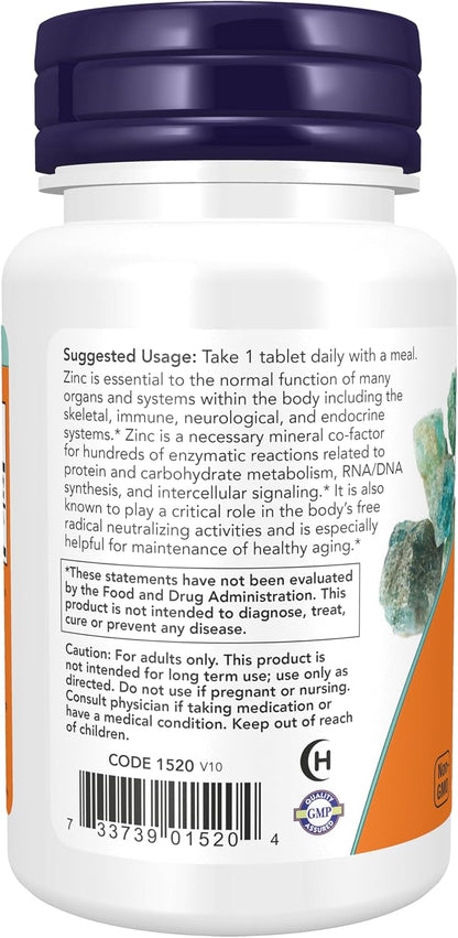 NOW 50 mg zinc mineral supplement label detail