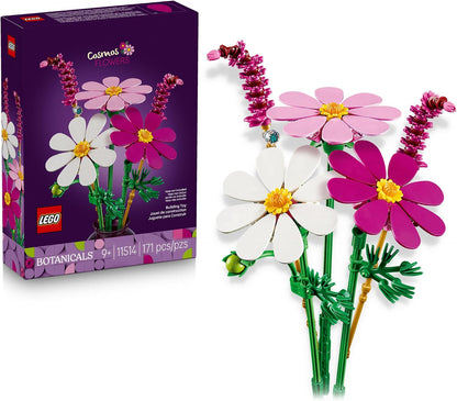 Brick-built LEGO cosmos flowers bouquet for kids