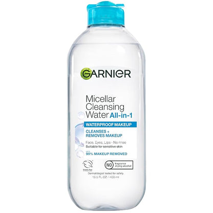 Garnier SkinActive micellar water waterproof makeup remover bottle