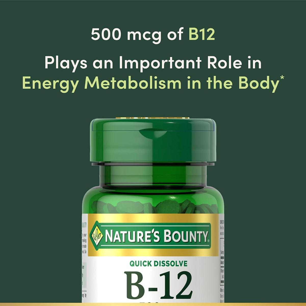Nature's Bounty B12 tablets for energy metabolism support