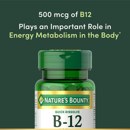 Nature's Bounty B12 tablets for energy metabolism support
