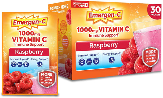 Raspberry Emergen-C immune support powder packaging