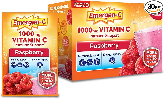 Emergen-C Vitamin C 1000mg raspberry 30 packets box