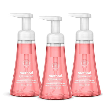 Method foaming hand soap pink grapefruit bottles