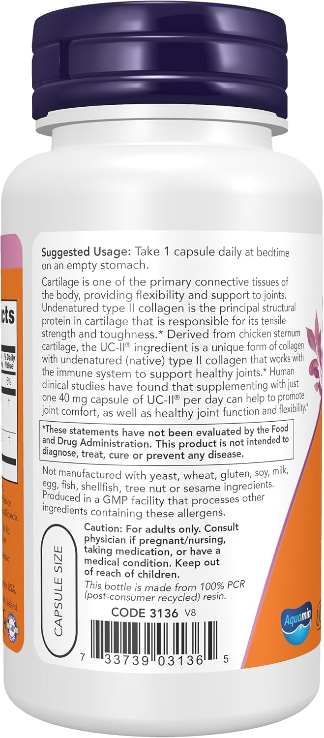 NOW Type II Collagen veg caps supplement packaging