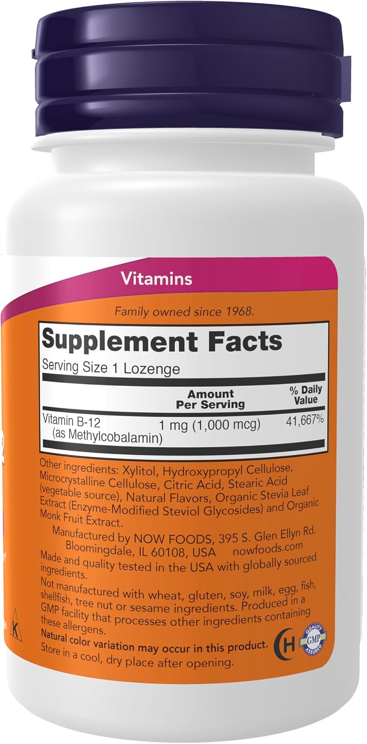 NOW Methyl B-12 vegan lozenges supplement bottle