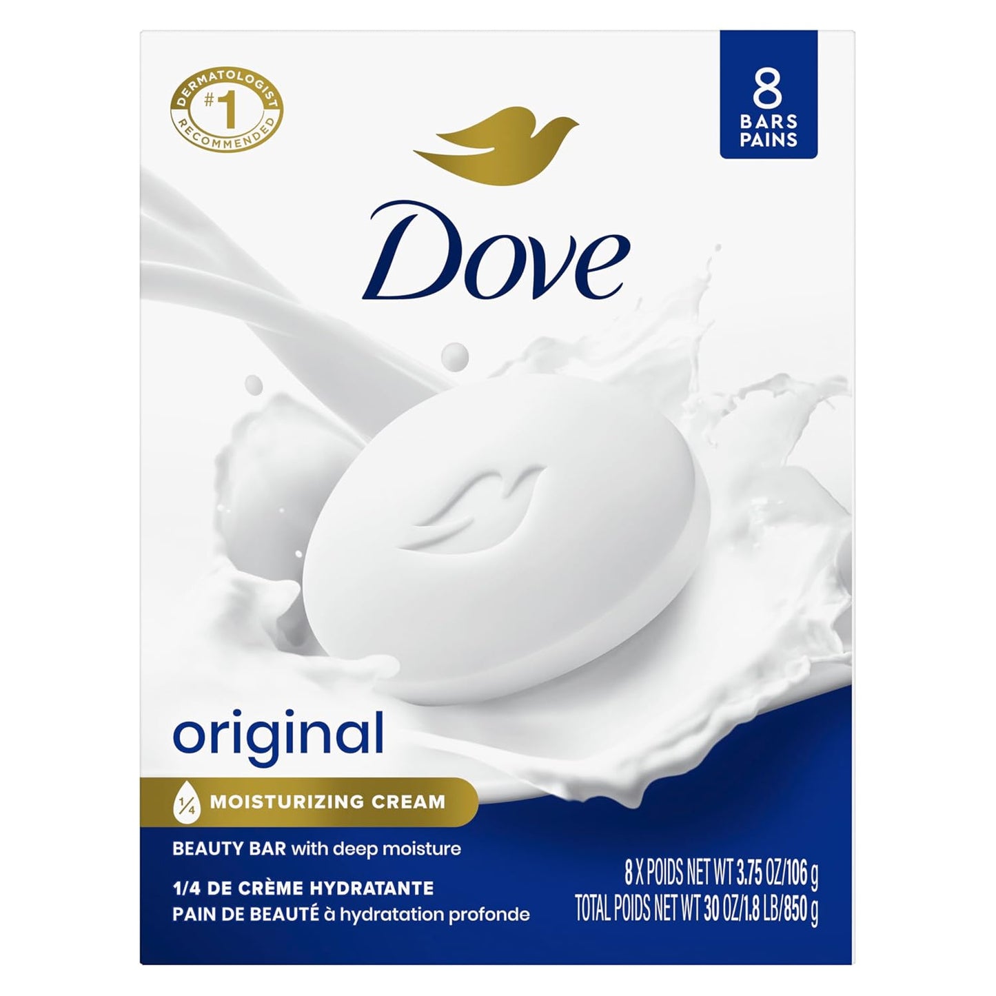 Dove Beauty Bar Soap Original for Soft,Smooth Skin,with 1/4 Moisturizing Cream 3.75 oz,(Pack of 16)