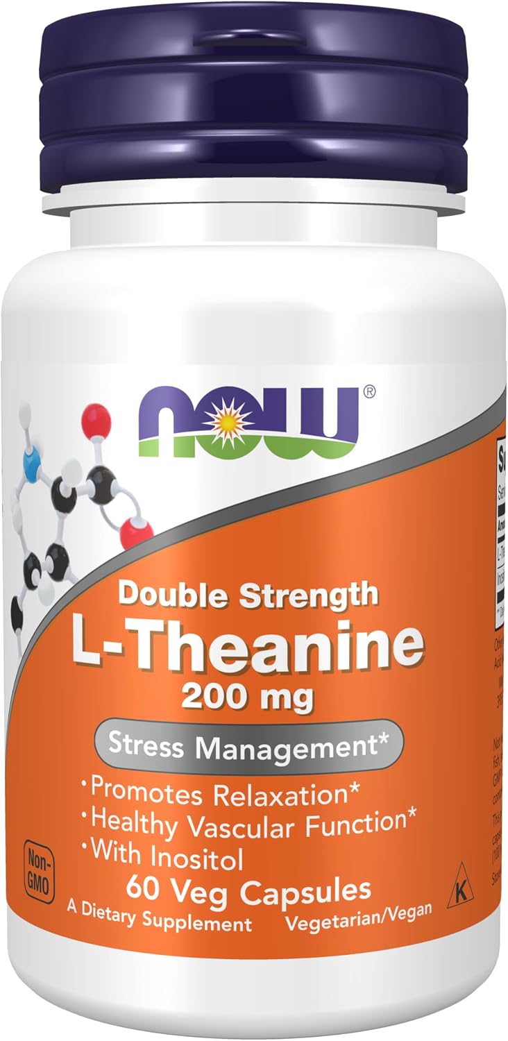 NOW Supplements L-Theanine 60 veg capsules label