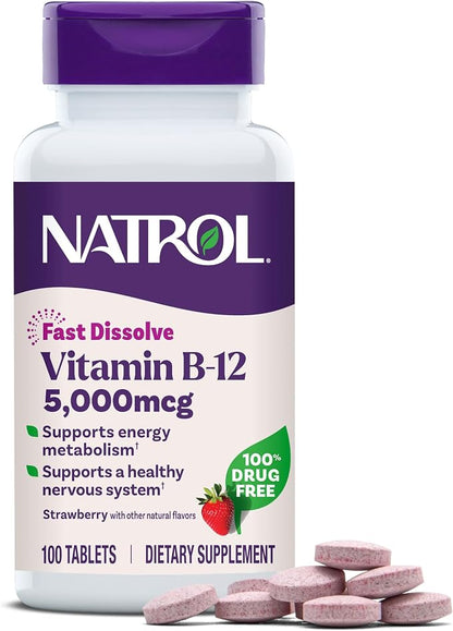 Natrol Vitamin B12 5000 mcg fast dissolve supplement bottle