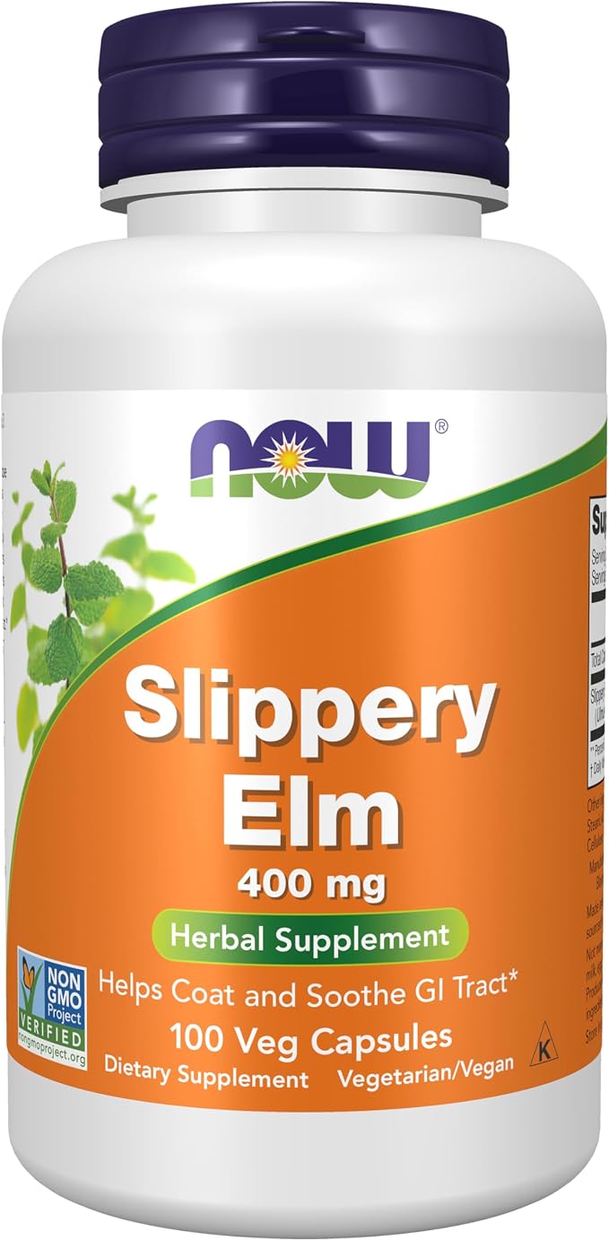 NOW Foods Slippery Elm 400 mg herbal supplement bottle