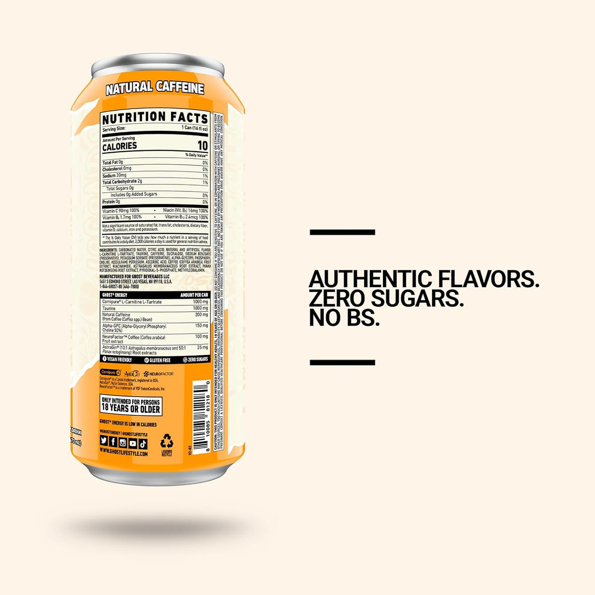 GHOST 12-pack energy drink cans in orange cream flavor