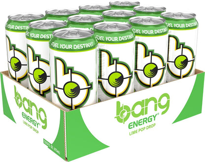 BANG energy drinks in Lime Pop Drop flavor