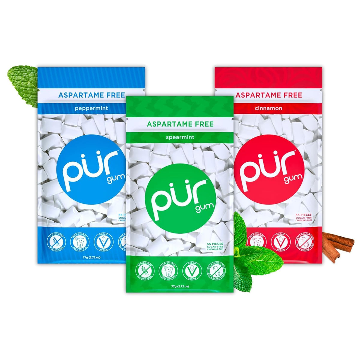 PUR Gum peppermint spearmint cinnamon bags