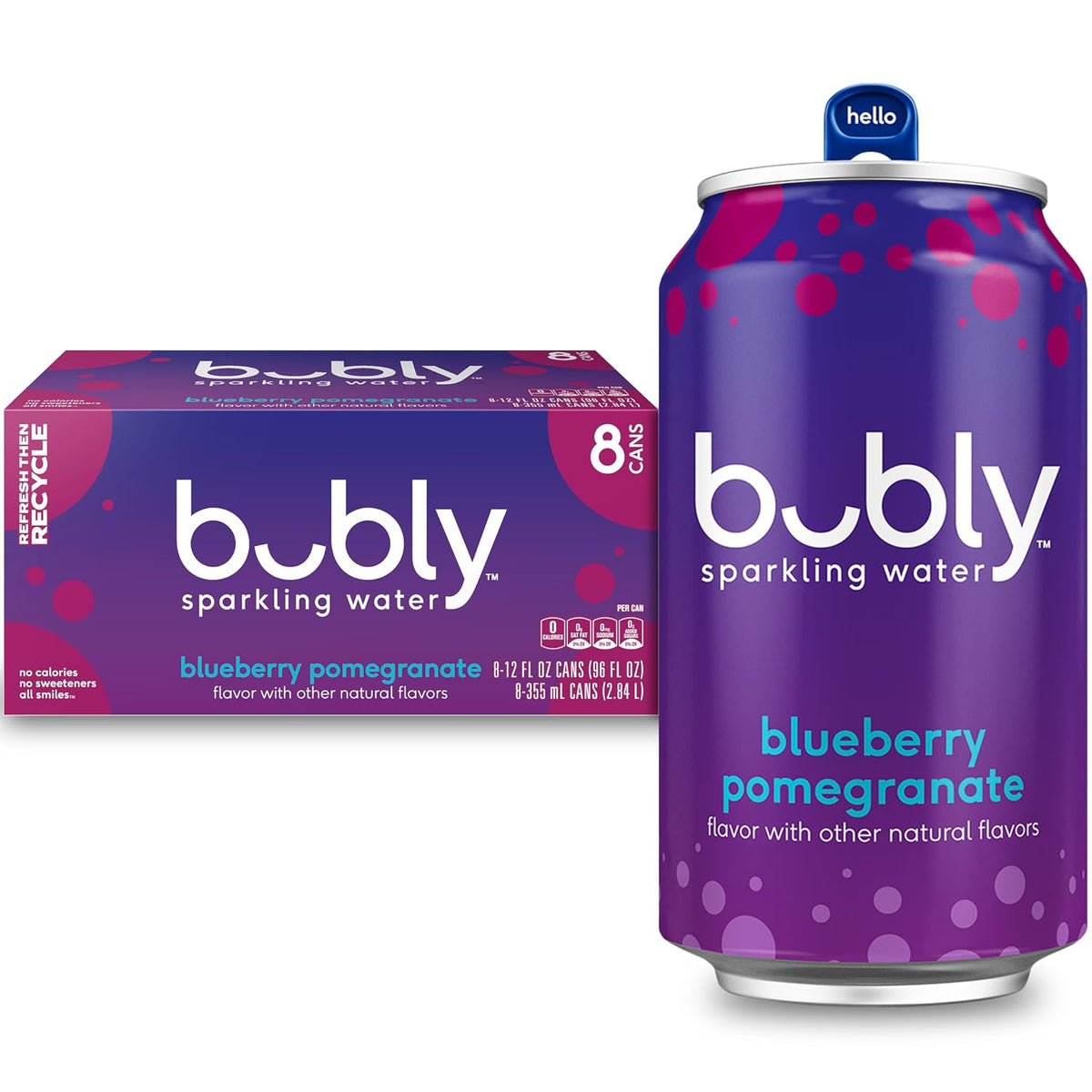 Bubly sparkling water 12 fl oz cans blueberry pomegranate