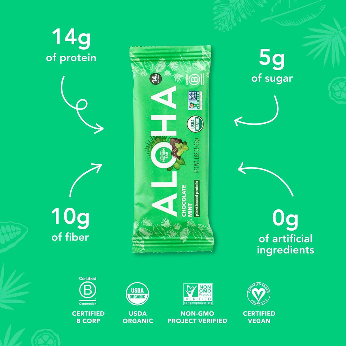 Chocolate Mint ALOHA protein bar box pack of 12