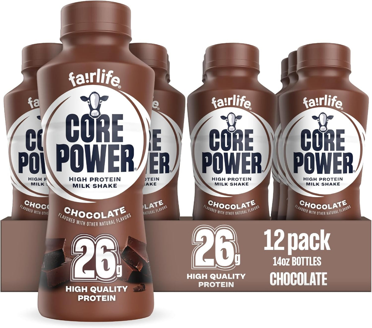 Core Power chocolate ready to drink protein milk shake bottle