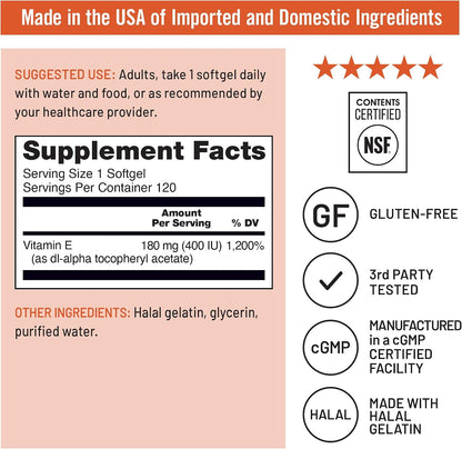 Dairy gluten and soy free vitamin E softgels
