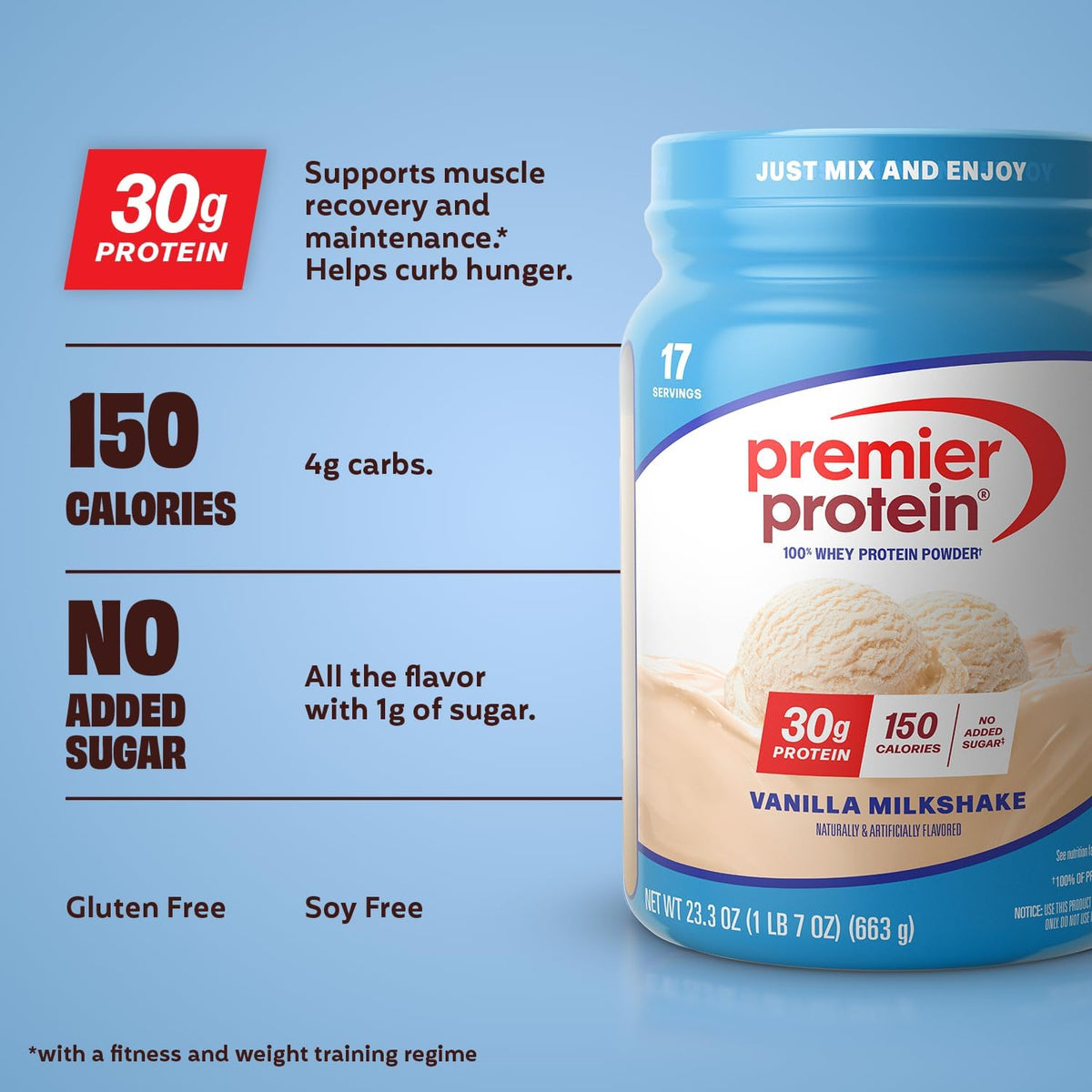 Vanilla whey protein powder with 17 servings
