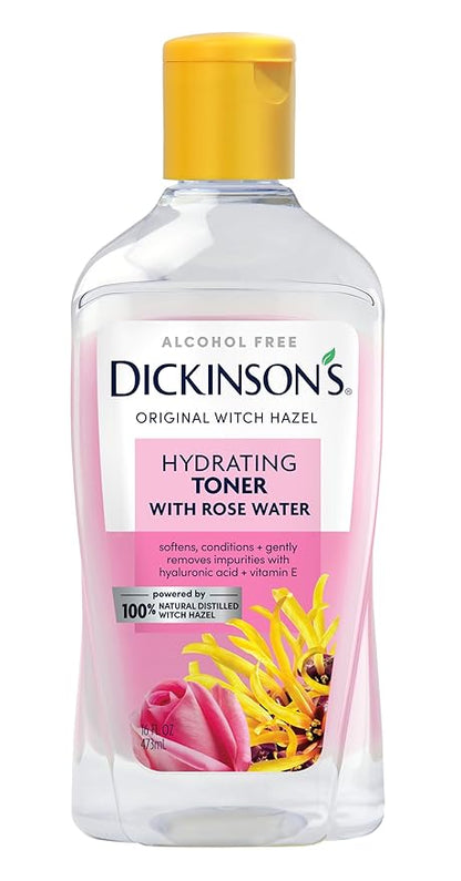 Dickinson's witch hazel hydrating toner with rosewater bottle