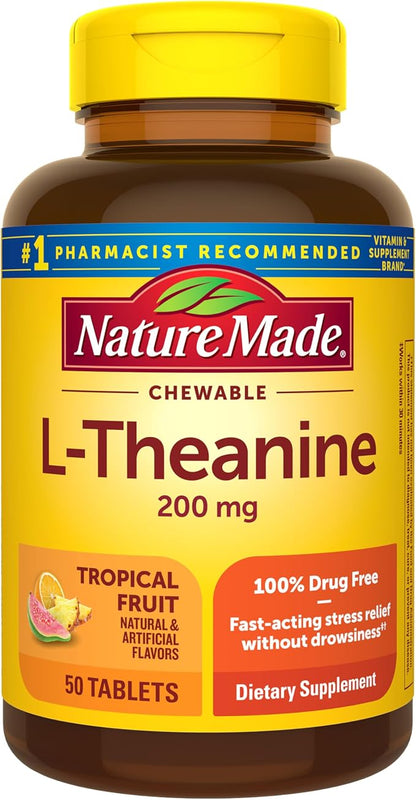 Nature Made L-Theanine 200mg chewable tablets bottle