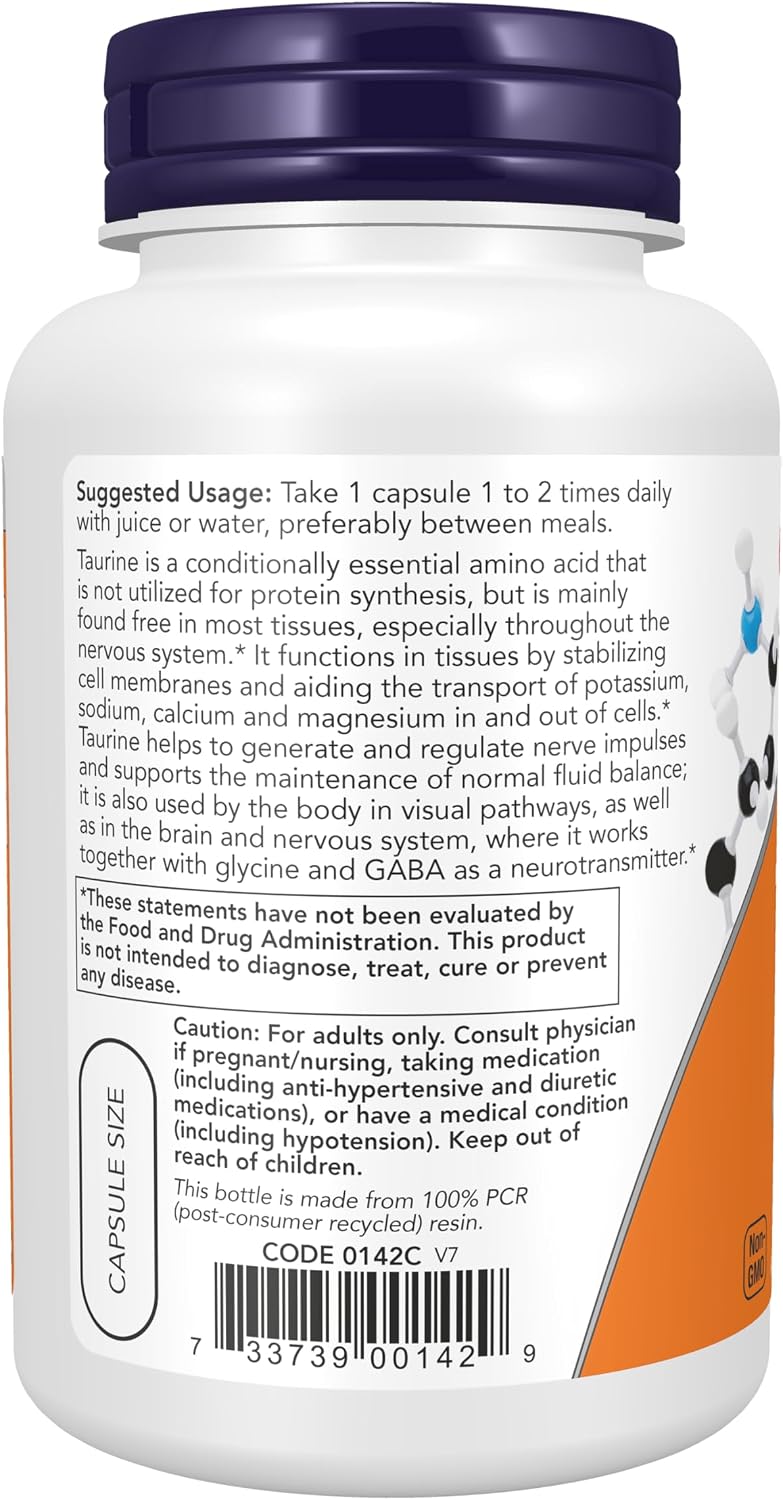 Double strength taurine 1000 mg veg caps by NOW