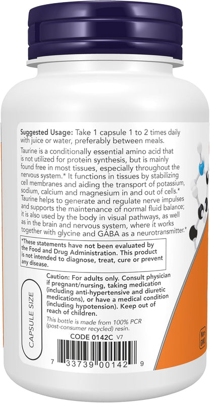 Double strength taurine 1000 mg veg caps by NOW