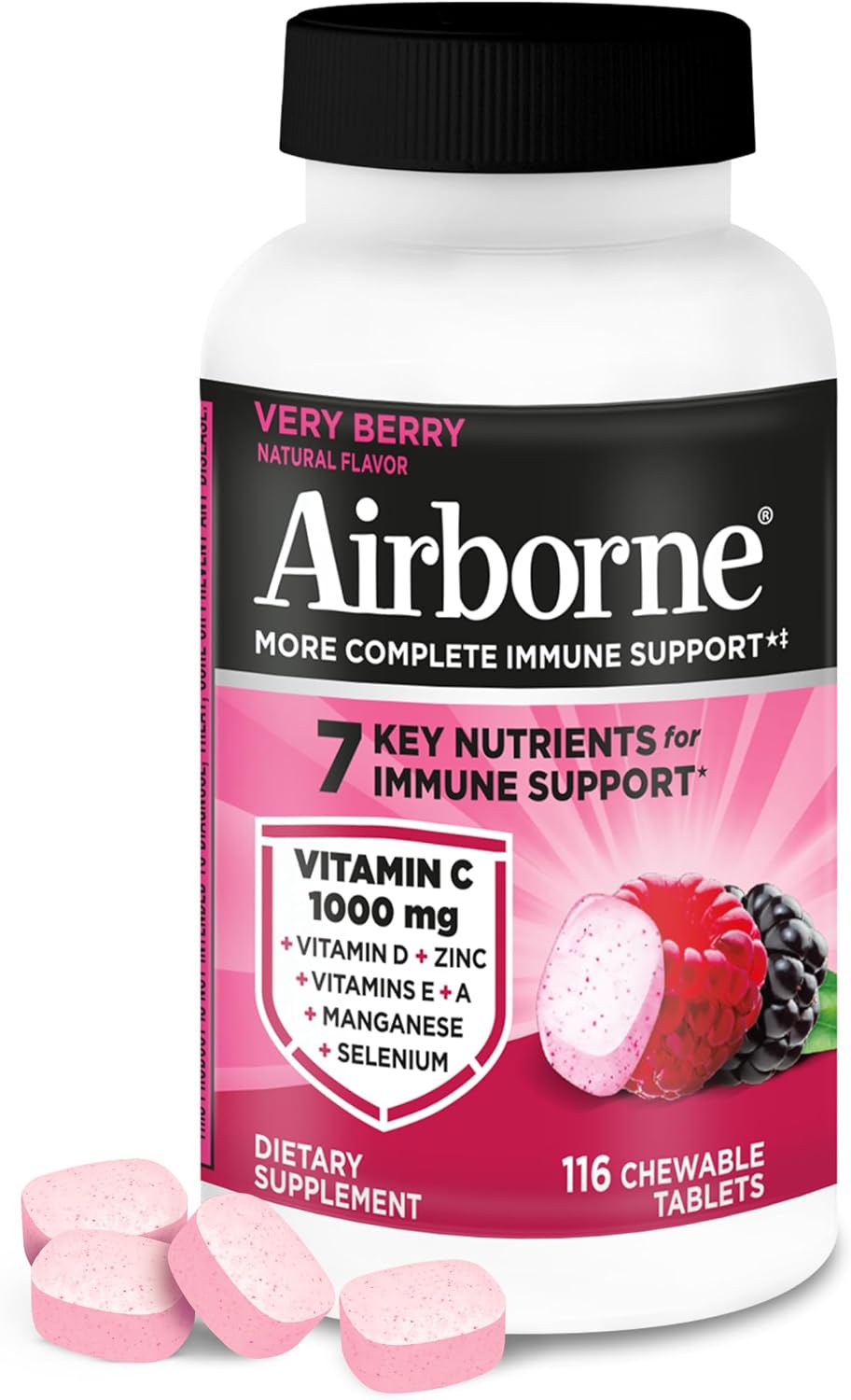 Airborne chewable Vitamin C tablets Very Berry flavor