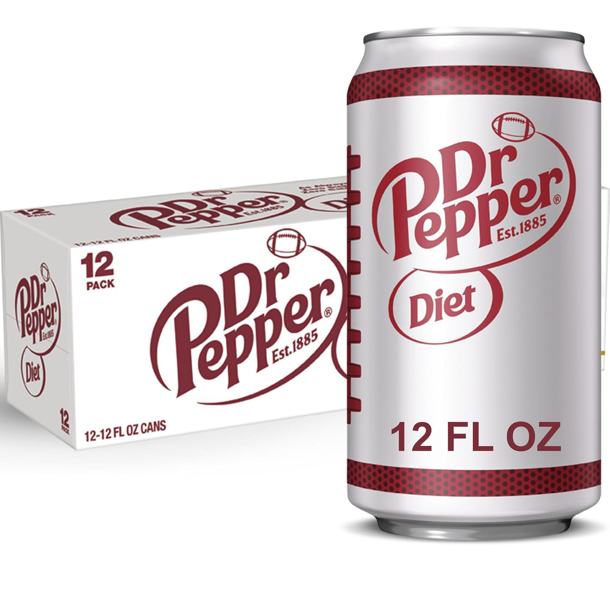 Dr Pepper Diet soda cans in 12 pack packaging