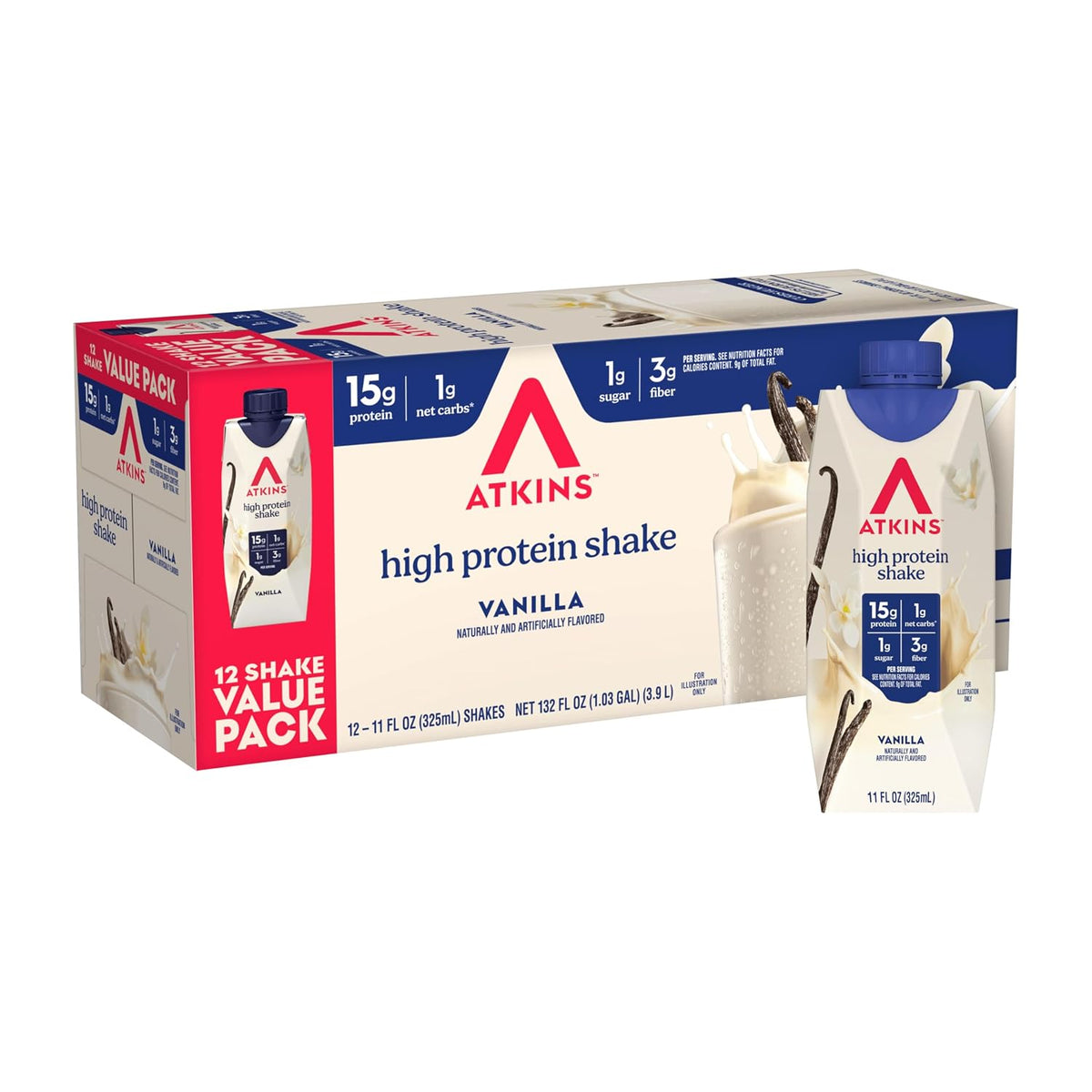 Atkins vanilla protein shake bottles with 15g protein
