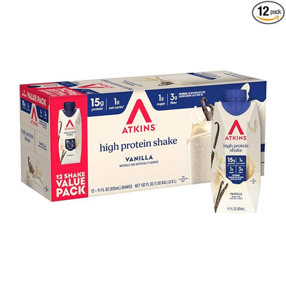 Atkins Vanilla High Protein Shake 12 count pack