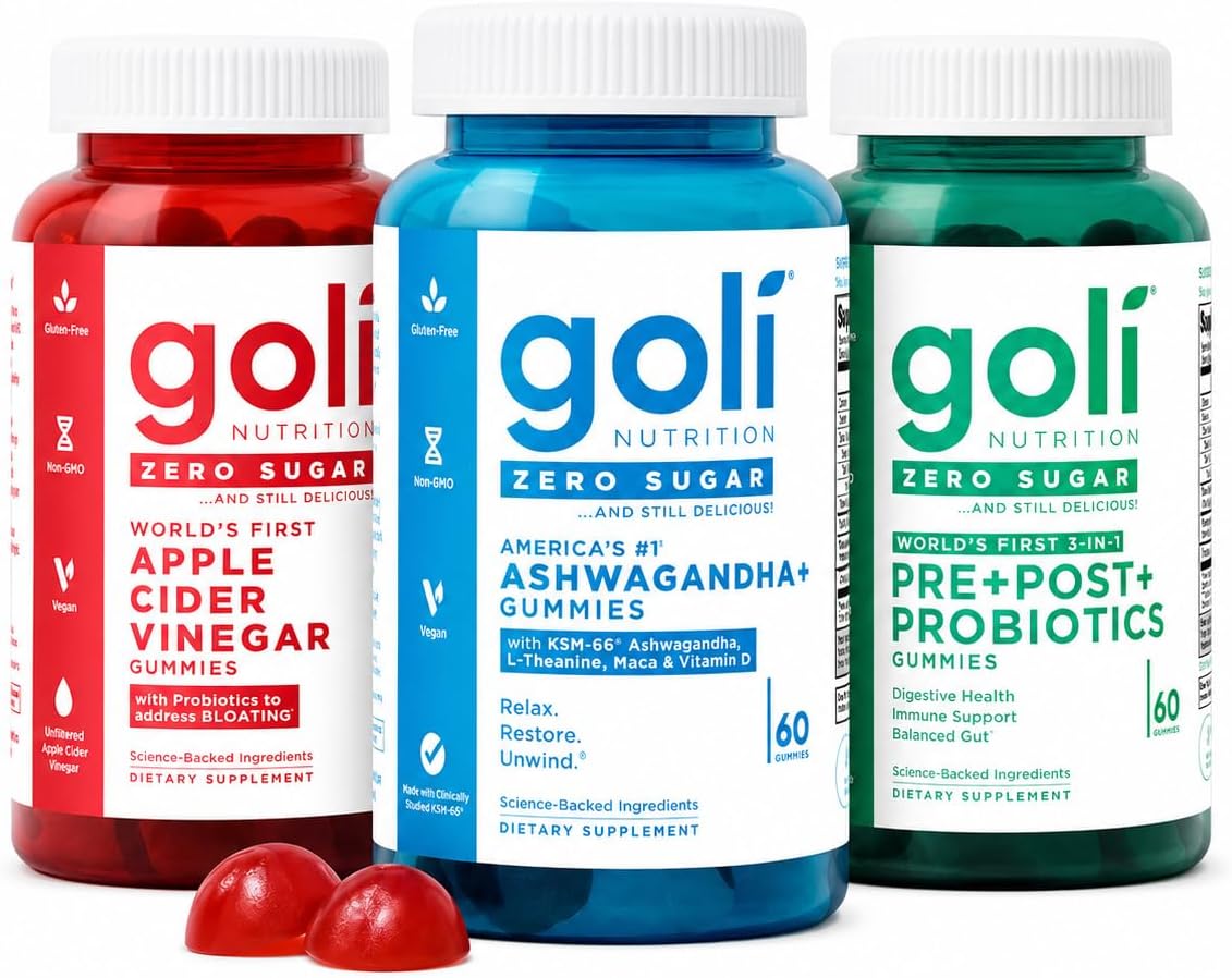 Goli zero sugar ACV probiotics ashwagandha vitamin D gummies