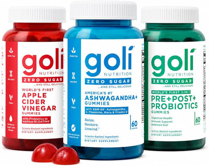 Goli zero sugar ACV probiotics ashwagandha vitamin D gummies