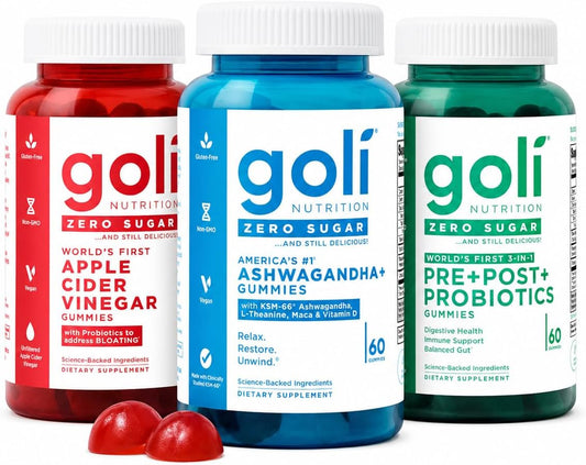 Goli zero sugar ACV probiotics ashwagandha vitamin D gummies